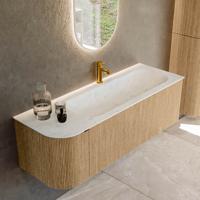 Badmeubel Mondiaz Kurve-Dlux | 135 cm | Meubelkleur Oak | Wastafelkleur Opalo | Solid surface | Rechts spoelbak | 1 kraangat
