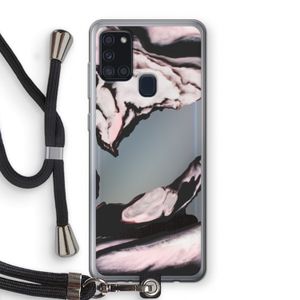 Roze stroom: Samsung Galaxy A21s Transparant Hoesje met koord