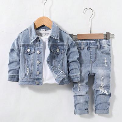 Bon&Bon Boys 2-Piece Ripped Denim Jacket and Stretch Jeans Set - Blue Light Wash / 18-24M