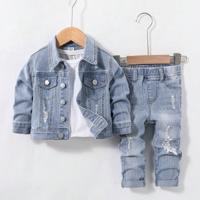 Bon&Bon Boys 2-Piece Ripped Denim Jacket and Stretch Jeans Set - Blue Light Wash / 18-24M