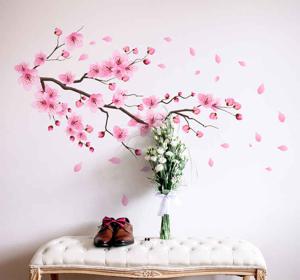 Bloemen muursticker woonkamer kersenbloesem