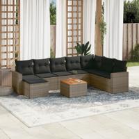 9-delige Loungeset met kussens poly rattan grijs
