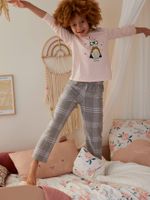 Meisjespyjama in supercat tricot en flanel lichtroze