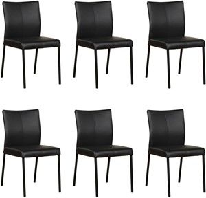 Set van 6 Zwarte leren moderne eetkamerstoelen Basic - poot vierkant zwart - Toledo Leer Nero (zwart leer)