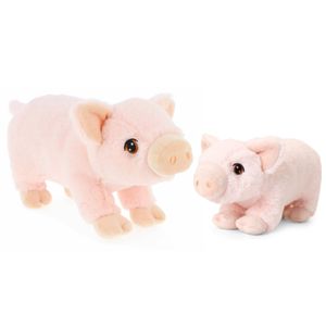 Keel Toys pluche varkens knuffeldieren - roze - staand - 18 en 28 cm