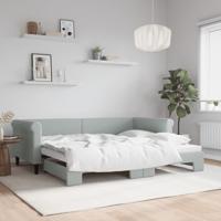 Slaapbank met onderschuifbed 90x200 cm fluweel lichtgrijs Slaapbank met onderschuifbed 90x200 cm fluweel lichtgrijs