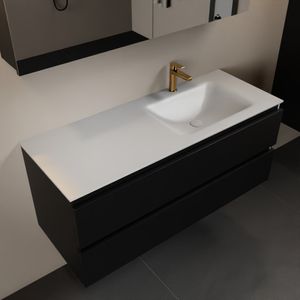 MONDIAZ AIVY 120cm badmeubel Urban, wastafel Talc solid surface rechts 1 kraangat met spiegelkast (AI-351641TALC-SI - AI-M120URRE - AI-C120URMI)