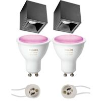 Philips Hue Vierkante Opbouwspot Set - Mat Zwart - Bluetooth - GU10