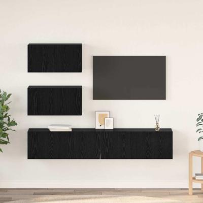 Tv-meubelset 4 pcs Zwart eiken 80 x 30 x 30 cm Bewerkt hout