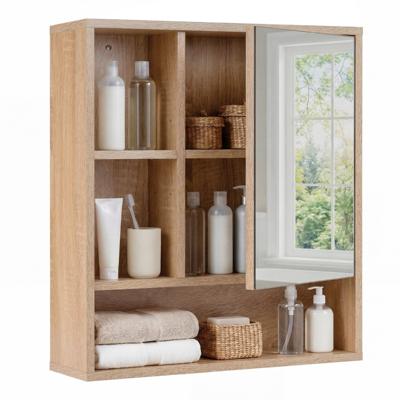 Badkamermeubel met Spiegel Voorzien van een Spiegel en 5 Legplanken 55 x 16 x 61 cm-Naturel