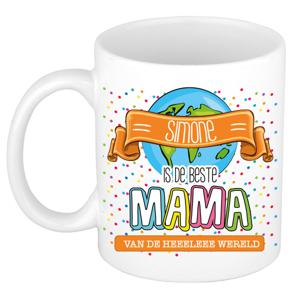 Naam mok mama Simone - wit - de beste - keramiek - 300 ml - Moederdag/verjaardag