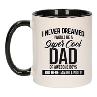 Cool dad of awesome boys mok / beker zwart wit 300 ml - Cadeau mokken - Papa/ Vaderdag