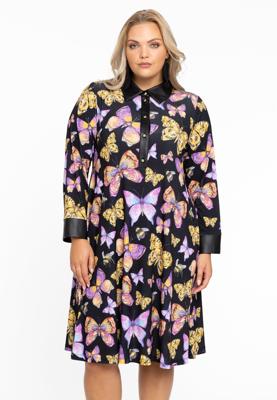 Yoek Jurk met leren kraag | Zwart | Maat 42/44