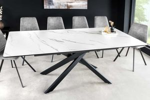 Uitschuifbare eettafel ALPINE 160-200cm wit keramiek marmer zwart metalen frame - 43844