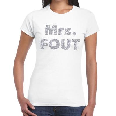 Verkleed t-shirt voor dames - Mrs. Fout - zilver glitter - wit - foute party kleding