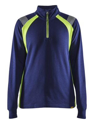 Blåkläder Dames Sweatshirt halve rits Visible 34031158 | Marine/High-Vis Geel | Maat XL - 7330509815519