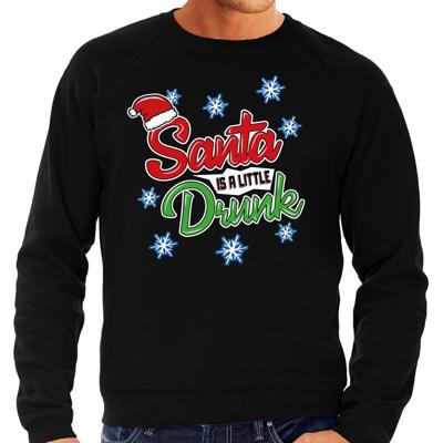 Foute Drank Kersttrui sweater - Santa is a little drunk - zwart - voor heren - kerstkleding