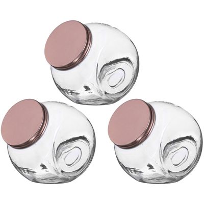 Snoeppot/voorraadpot - 3x - 1,6L - glas - met koperen deksel Snoeppot/voorraadpot - 3x - 1,6L - glas - met koperen deksel