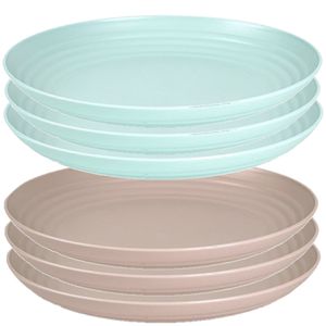 Setje van 10x stuks ronde kunststof borden groen en mokka 25 cm