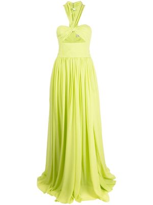 Elie Saab robe longue plissée à dos-nu - Vert