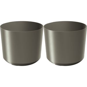 Plantenpot/bloempot Babylon - 2x - kunststof - buiten/binnen - titanium grijs - D18 x H18 cm