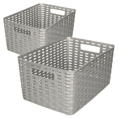 Opbergboxen / opbergmandjes set - 5x stuks - rotan kunststof - zilver - met inhoud 10 en 18 liter Opbergboxen / opbergmandjes set - 5x stuks - rotan kunststof - zilver - met inhoud 10 en 18 liter