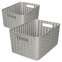 Opbergboxen / opbergmandjes set - 5x stuks - rotan kunststof - zilver - met inhoud 10 en 18 liter