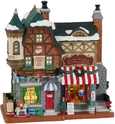 Lemax santa&apos;s list toy shop verlicht kersthuisje Caddington Village 2022