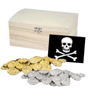 Piratenkist met gouden en zilveren muntjes   -