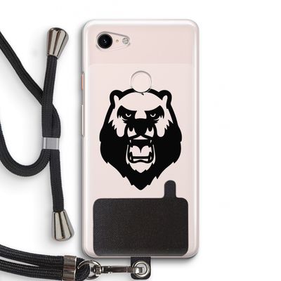 Angry Bear (black): Pixel 3 Transparant Hoesje met koord