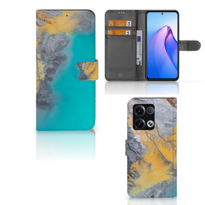 OPPO Reno8 Pro Bookcase Marble Blue Gold