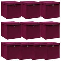Opbergboxen met deksel 10 st 32x32x32 cm stof donkerrood