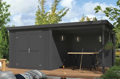 Blokhut met overkapping Lars 500x250 Carbon Grey - Outdoor life