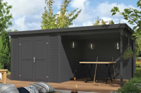 Blokhut met overkapping Lars 500x250 Carbon Grey - Outdoor life