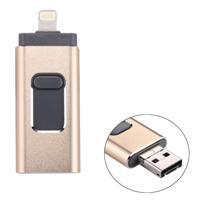 RQW-01B 3 in 1 USB 2.0 & 8 Pin & Micro USB 32GB Flash-Drive voor iPhone & iPad & iPod & meeste Android Smartphones & PC Computer(Gold)