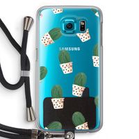 Cactusprint roze: Samsung Galaxy S6 Transparant Hoesje met koord
