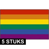 Regenboog kleuren vlag - 5x - 90 x 150 cm - polyester - met ringen