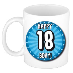 Verjaardag cadeau mok 18 jaar - blauw - wiel - 300 ml - keramiek