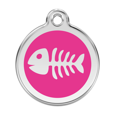 Fish Skeletton Hot Pink roestvrijstalen hondenpenning large/groot dia. 3,8 cm - Reddingo