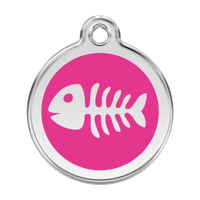 Fish Skeletton Hot Pink roestvrijstalen hondenpenning large/groot dia. 3,8 cm - Reddingo