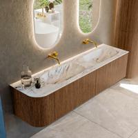 Mondiaz KURVE-DLUX 175 cm Onderkast Greeploos 2 Lades Met Deuren Walnut, Wastafel Solid Surface Rechts Glace 0 Kraangaten Zonder Spiegel (KRVSTS175L2L1D0KD-Wal/Gla) Mondiaz KURVE-DLUX 175 cm Onderkast Greeploos 2 Lades Met Deuren Walnut, Wastafel Solid Surface Rechts Glace 0 Kraangaten Zonder Spiegel (KRVSTS175L2L1D0KD-Wal/Gla)