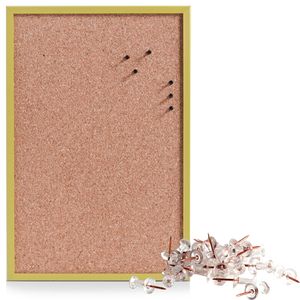 Prikbord incl. 25x punaises rose goud - 40 x 60 cm - groen - kurk