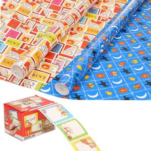 Sinterklaas inpakpapier/cadeaupapier 6x rollen en 50 naam stickers