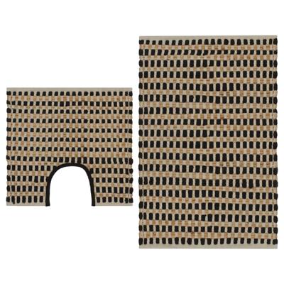 VidaXL Badmattenset handgeweven jute en stof naturel en zwart