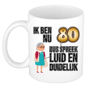 Verjaardag cadeau mok 80 jaar - luid en duidelijk oma - bruin - 300 ml - Keramiek