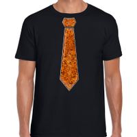 Verkleed t-shirt voor heren - stropdas oranje - pailletten - zwart - carnaval - foute party Verkleed t-shirt voor heren - stropdas oranje - pailletten - zwart - carnaval - foute party