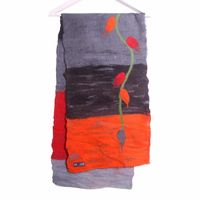 Gevilte Sjaal met Bladslinger (Oranje/Rood/Grijs/Zwart)