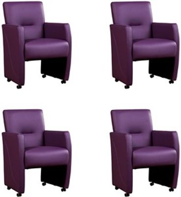 Set van 4 Paarse leren moderne eetkamerfauteuils Pleasure - Toledo Leer Aubergine (paars leer)