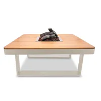 Horizon 95 Oyster Beige gasvuurtafel van Happy Cocooning - 95 cm vierkante buitentafel met acaciahouten tafelblad