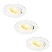 Set van 3 Salerno LED inbouwspots - 8W 650 lumen - 2700K warm wit - Dimbaar - Rond - Kantelbaar - IP44 waterdicht - Wit - Voor binnen, buiten en badkamer